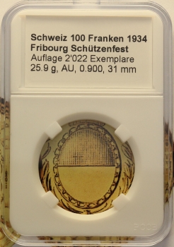Slab fertig beschriftet, für 100 Franken 1934 Fribourg Schützenfest